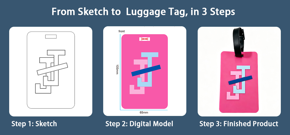 Custom travel tag with strap and size control