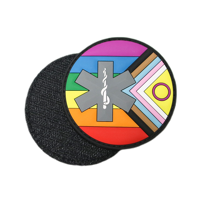 Custom Round PVC Patch – Rainbow Pride Medical Star, Hook & Loop Backing